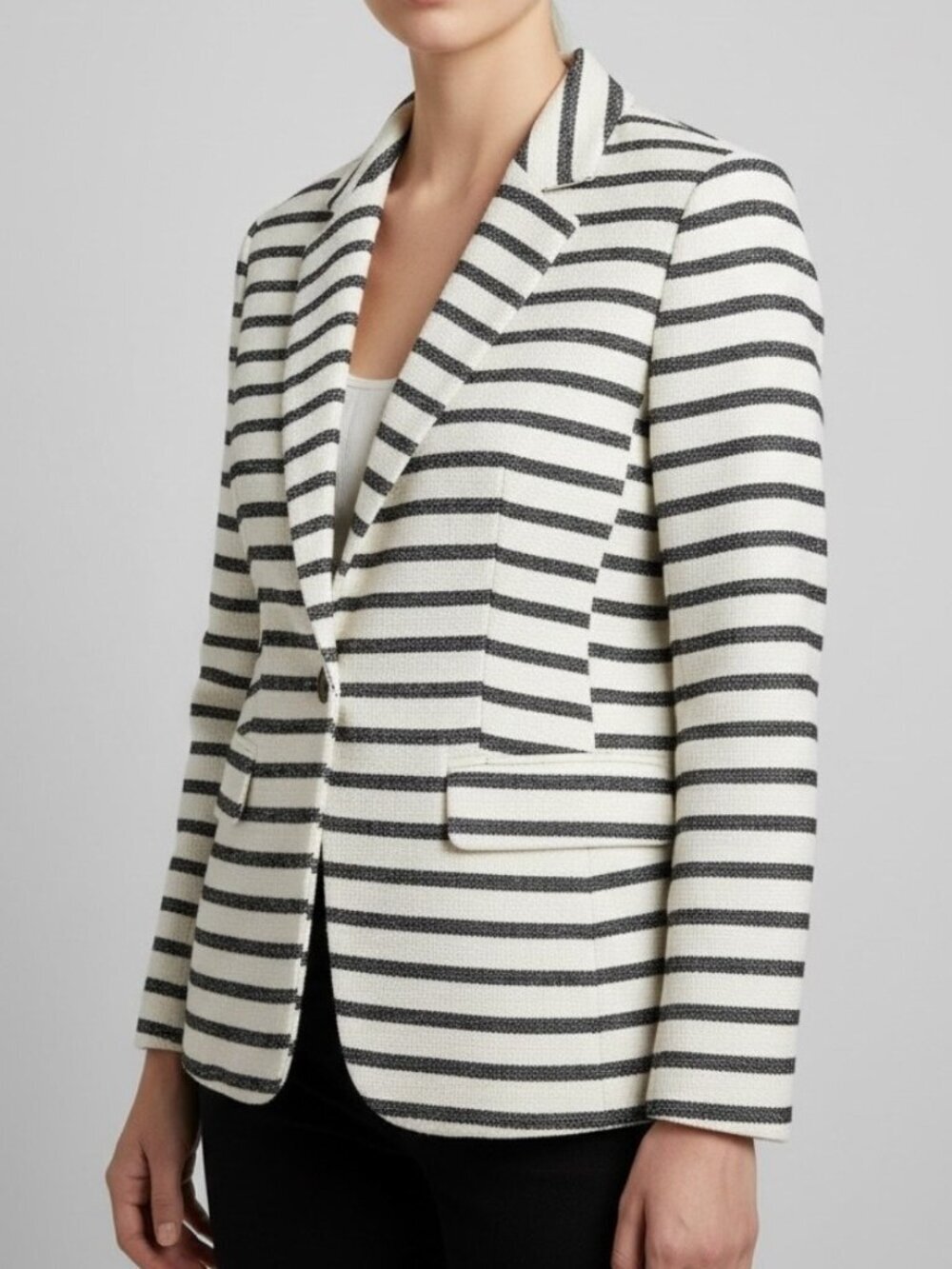 NWT LOFT Petite Navy White Striped Blazer Jacket Nautical Cotton Blend Size 0P